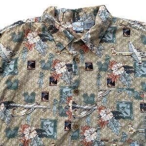 Vintage Ocean Pacific‎ Hawaiian Shirt Airplane Floral Print Short Sleeve Men XXL
